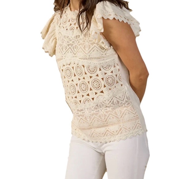 NWT Sundance Short Sleeve Crochet Ivory Top Size XL‎ - Picture 2 of 12
